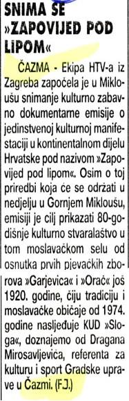 Izložba Zapovijedi pod lipom u Mikloušu